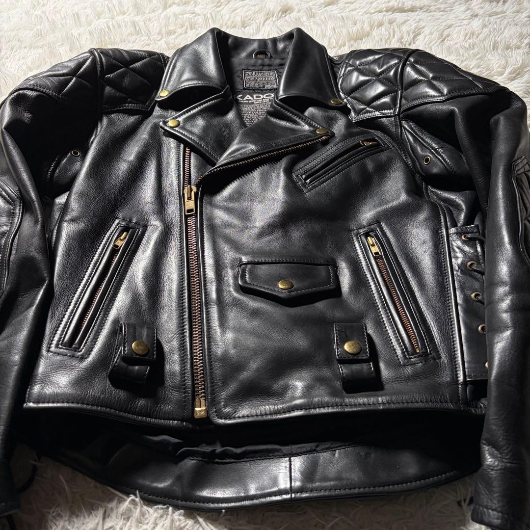 【EVO】KADOYA レザー ライダースジャケット パデッド 黒 LL 牛革