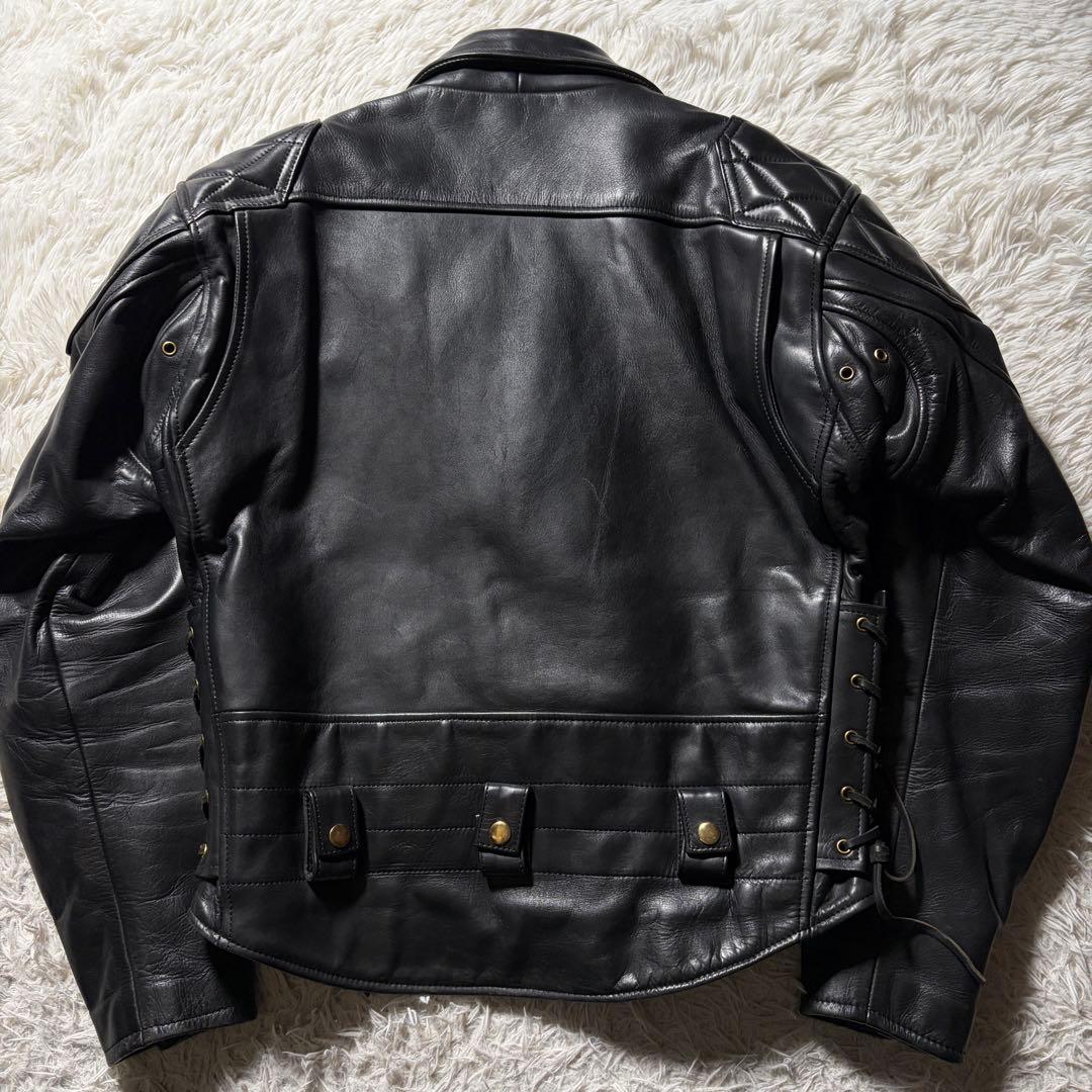 【EVO】KADOYA レザー ライダースジャケット パデッド 黒 LL 牛革