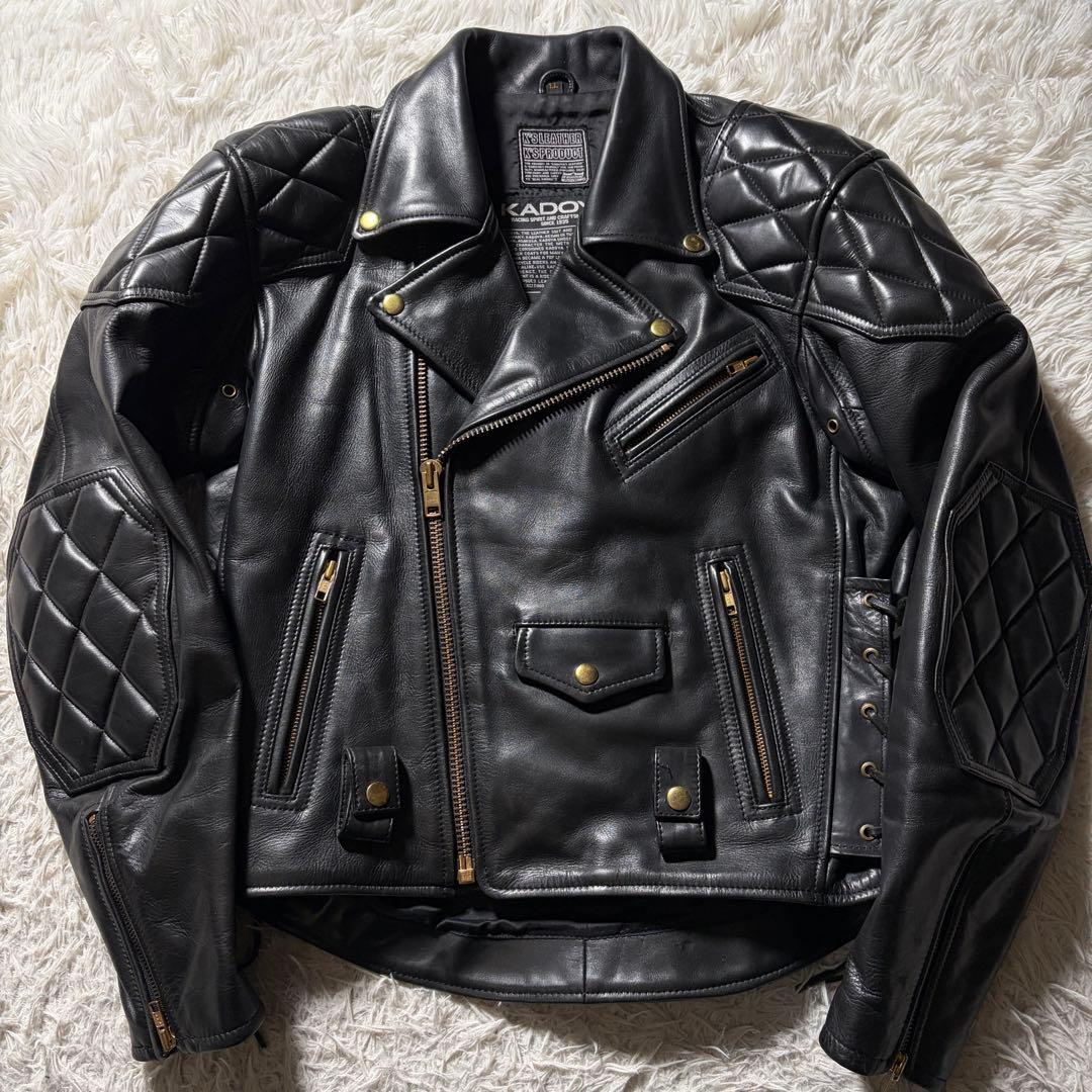 【EVO】KADOYA レザー ライダースジャケット パデッド 黒 LL 牛革