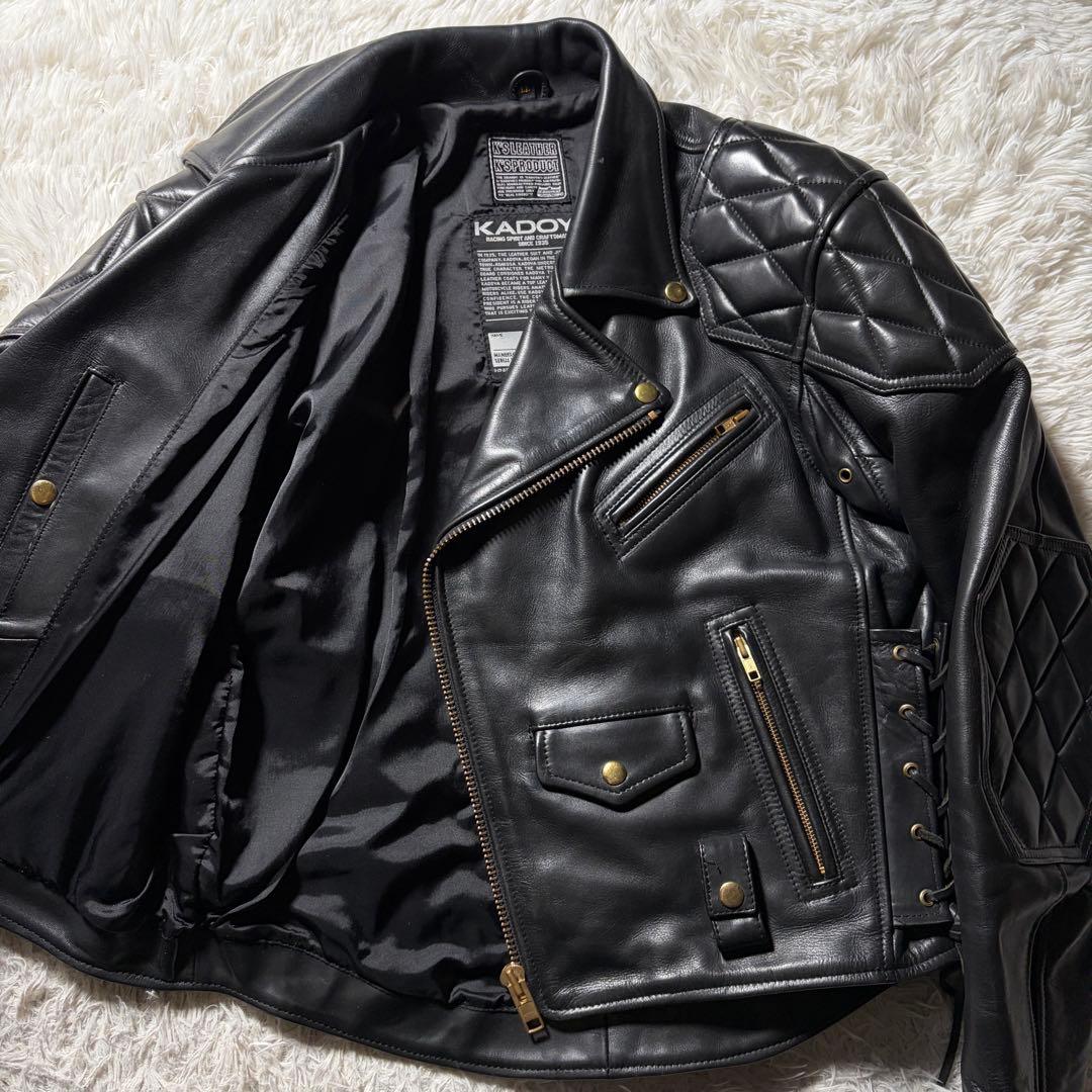 【EVO】KADOYA レザー ライダースジャケット パデッド 黒 LL 牛革