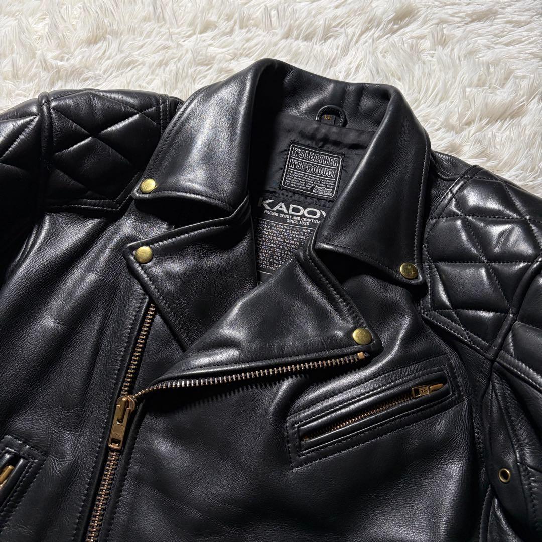 【EVO】KADOYA レザー ライダースジャケット パデッド 黒 LL 牛革