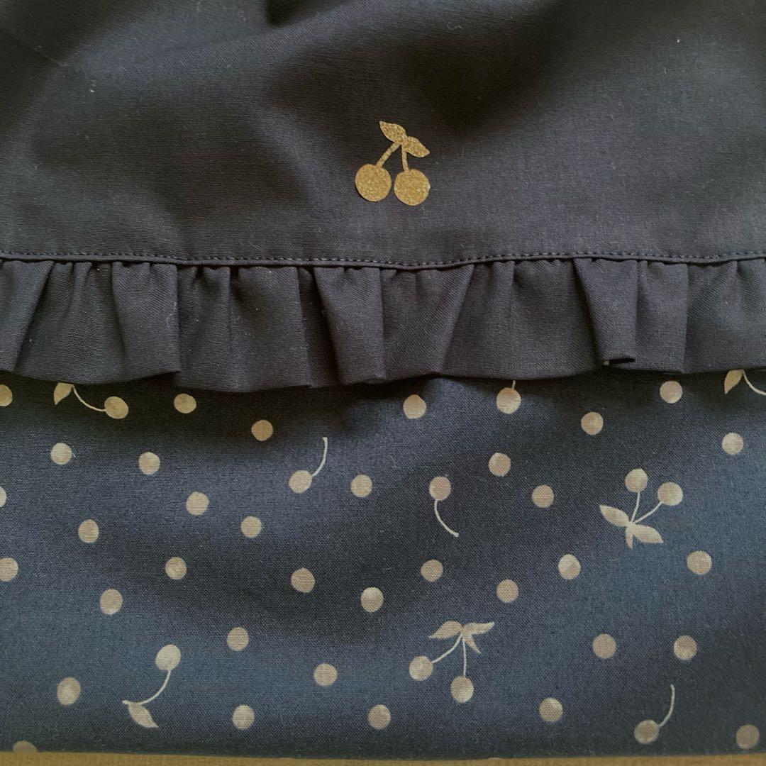 バイソンさん！さくらんぼドット無地フリルレッスンバッグ+上履き袋+体操服袋