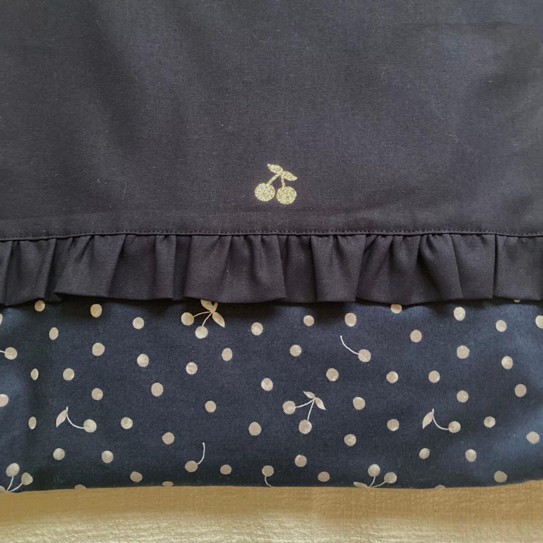 バイソンさん！さくらんぼドット無地フリルレッスンバッグ+上履き袋+体操服袋