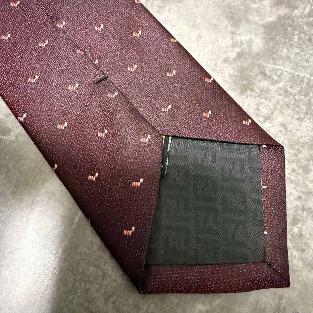 【✨極美品✨】FENDI フェンディ ネクタイ ワインレッド ジャガード シルク
