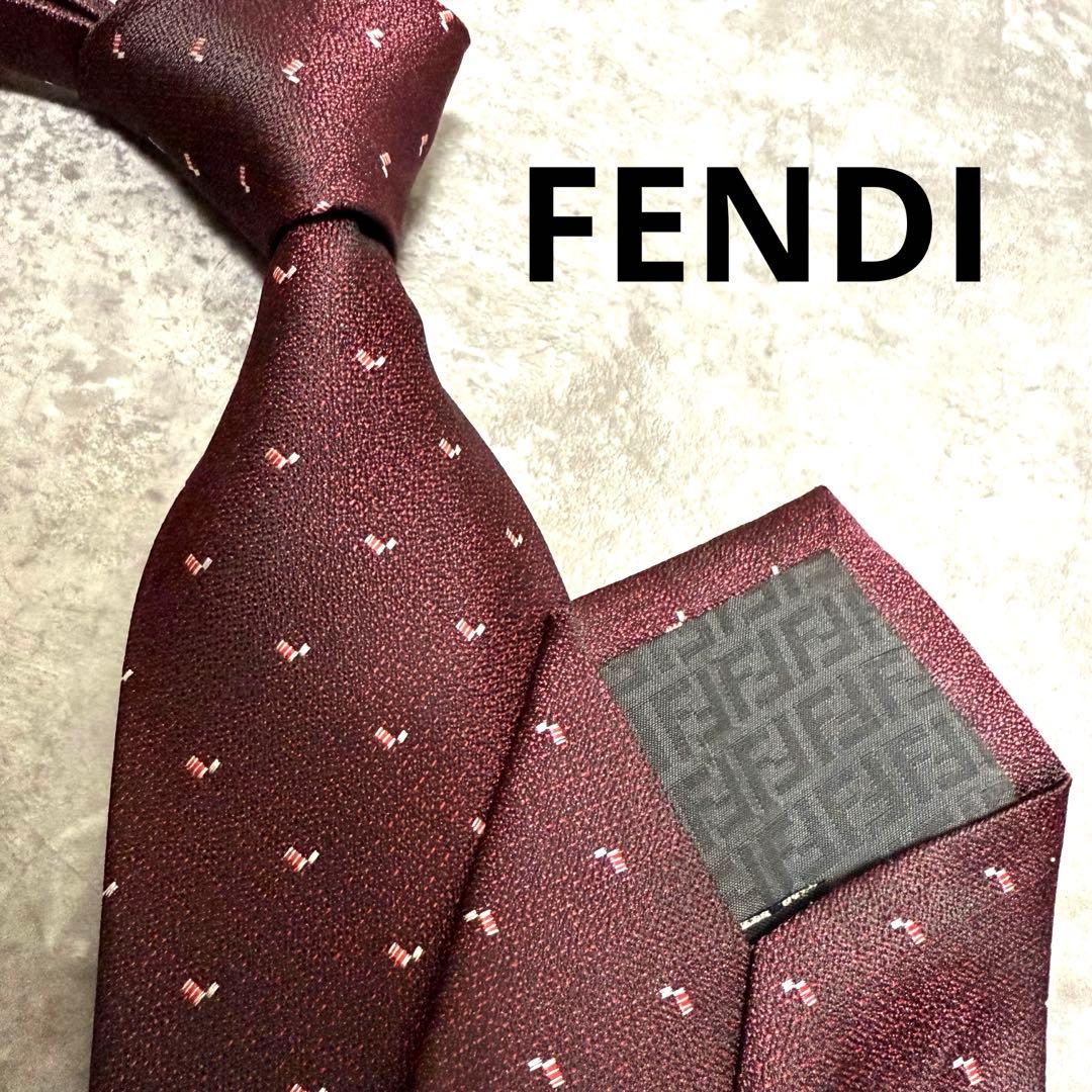 【✨極美品✨】FENDI フェンディ ネクタイ ワインレッド ジャガード シルク