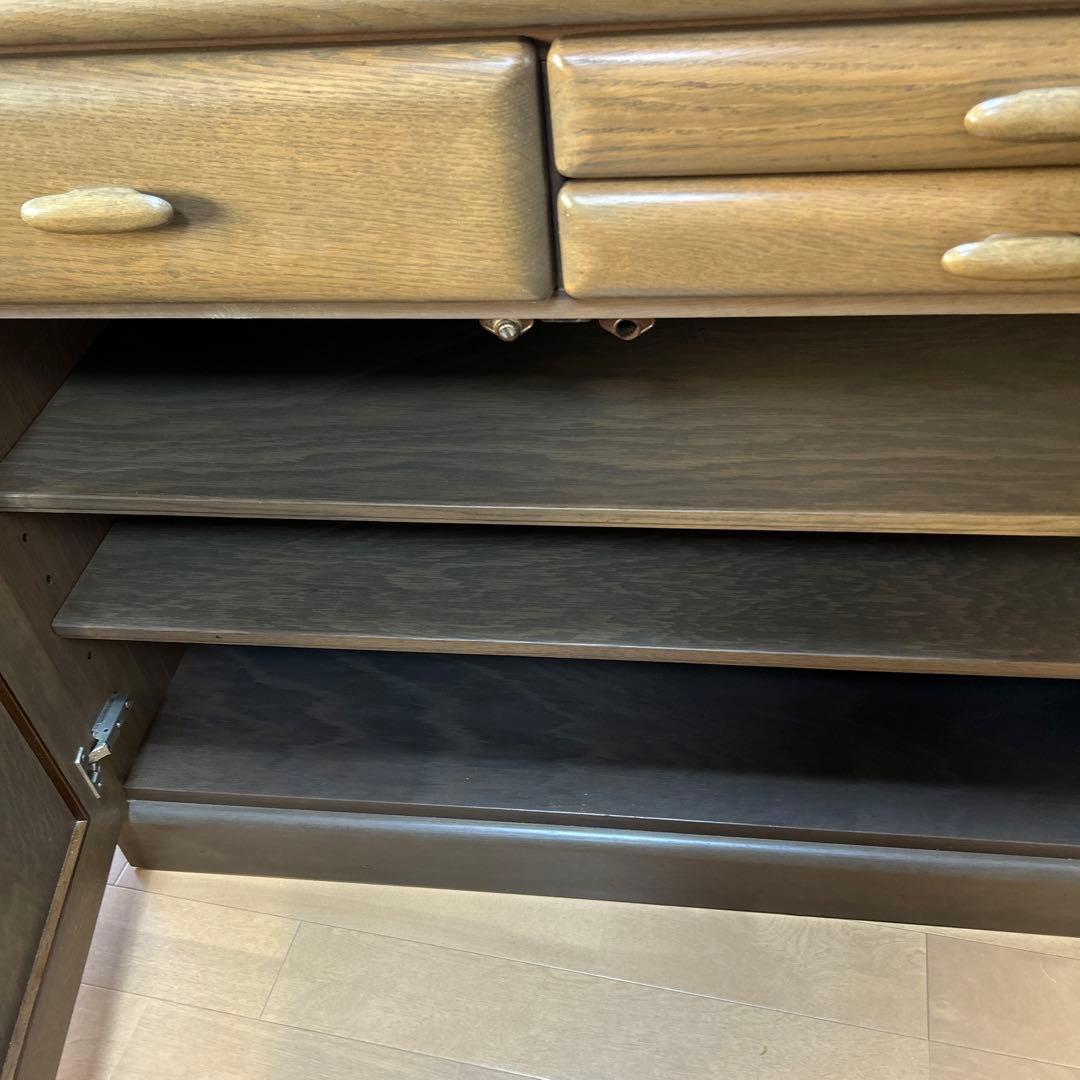 木製 食器棚 引き出し付き両面収納キッチンカウンター