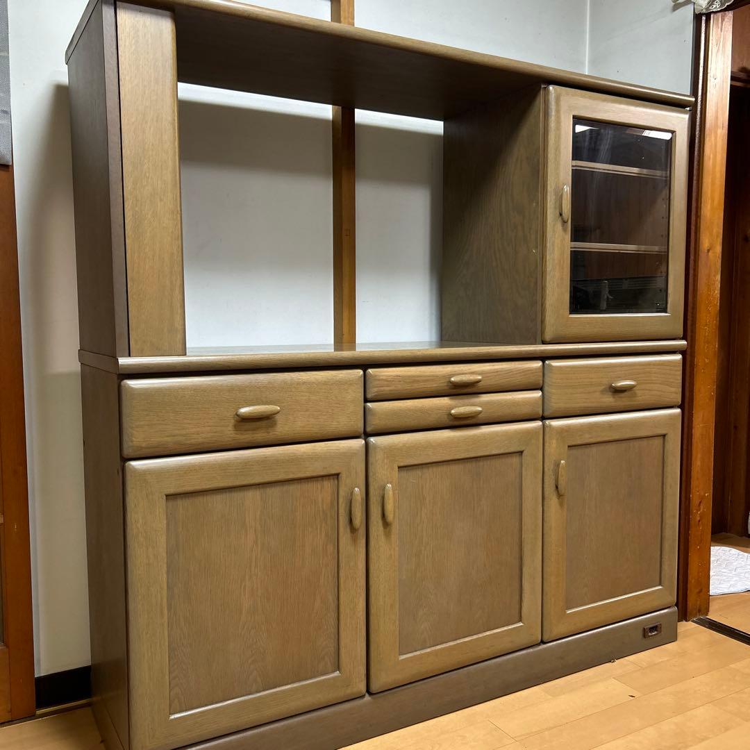 木製 食器棚 引き出し付き両面収納キッチンカウンター