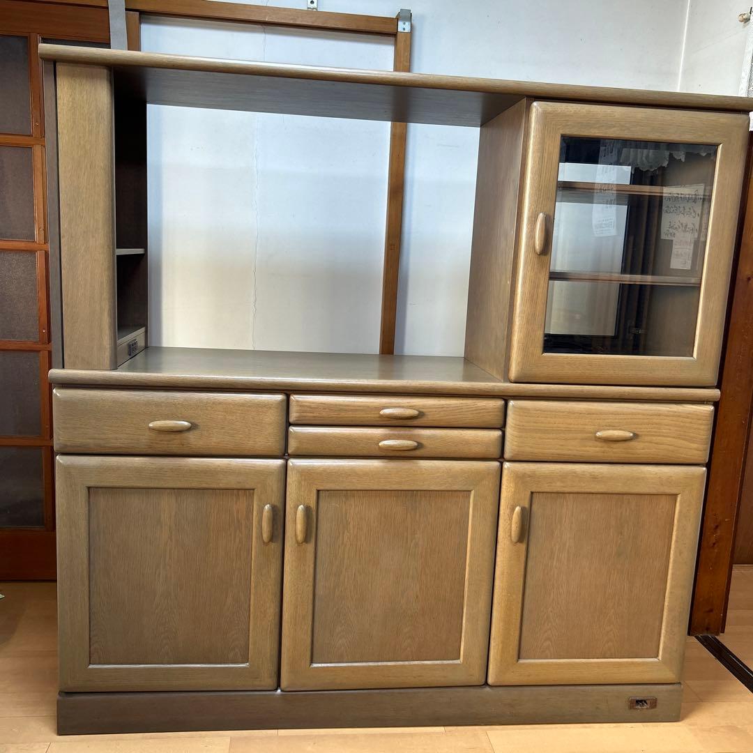 木製 食器棚 引き出し付き両面収納キッチンカウンター