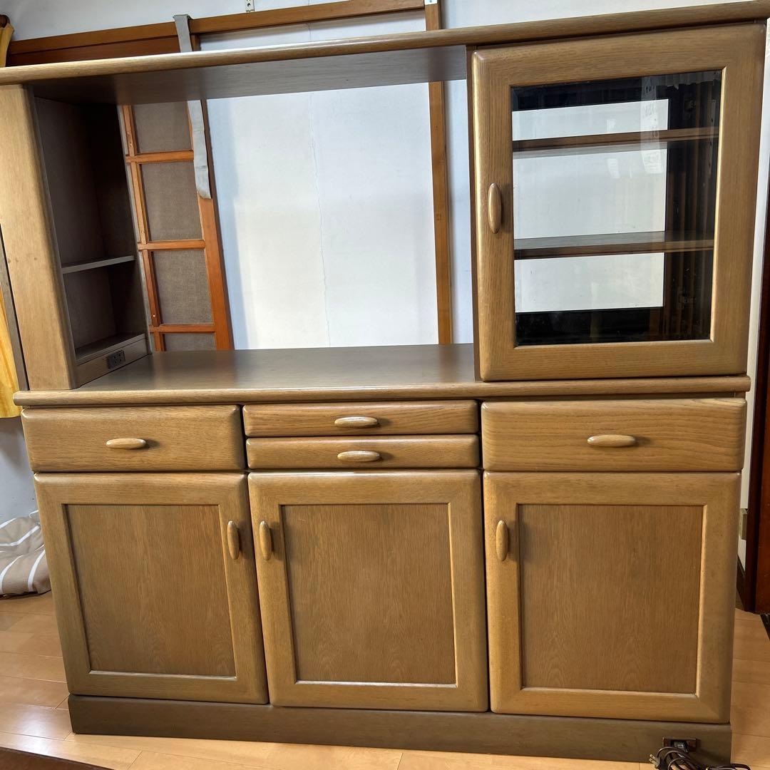 木製 食器棚 引き出し付き両面収納キッチンカウンター