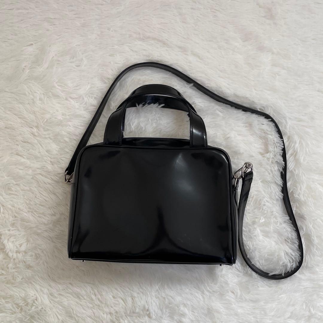 GUCCI ショルダーバッグ エナメル インターロッキングG ブラック 2way