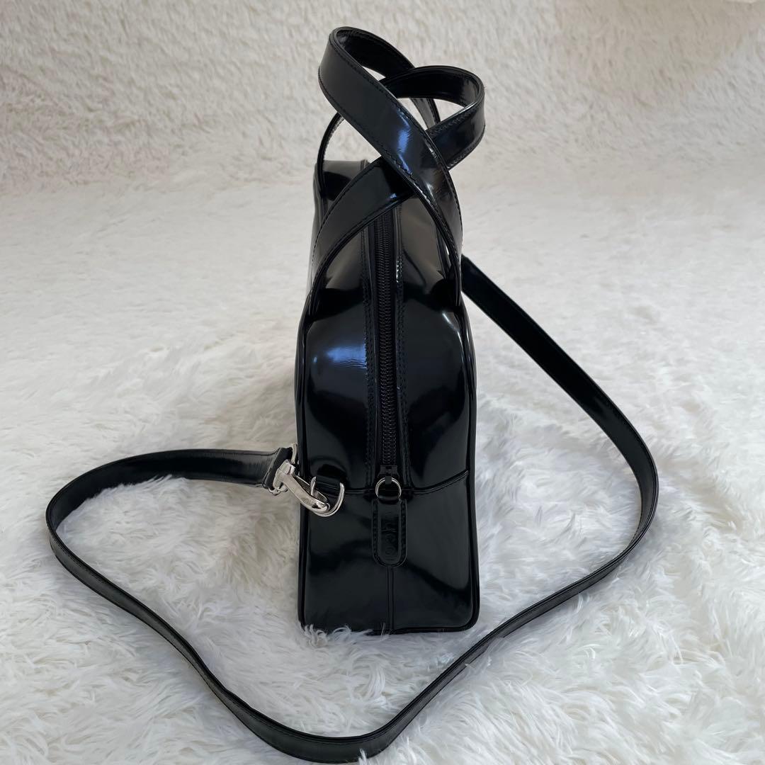 GUCCI ショルダーバッグ エナメル インターロッキングG ブラック 2way