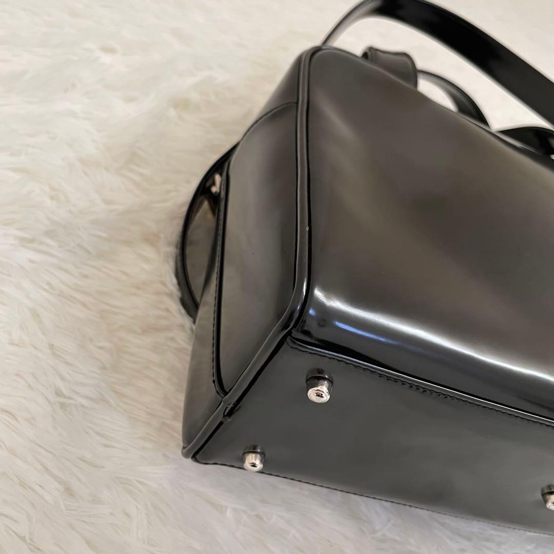 GUCCI ショルダーバッグ エナメル インターロッキングG ブラック 2way