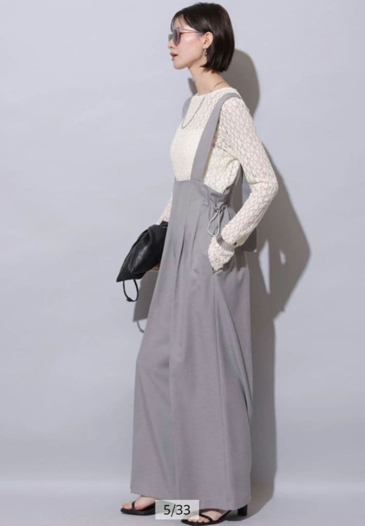 アルページュストーリーオリジナル サイドギャザーサロペット ライトグレー
