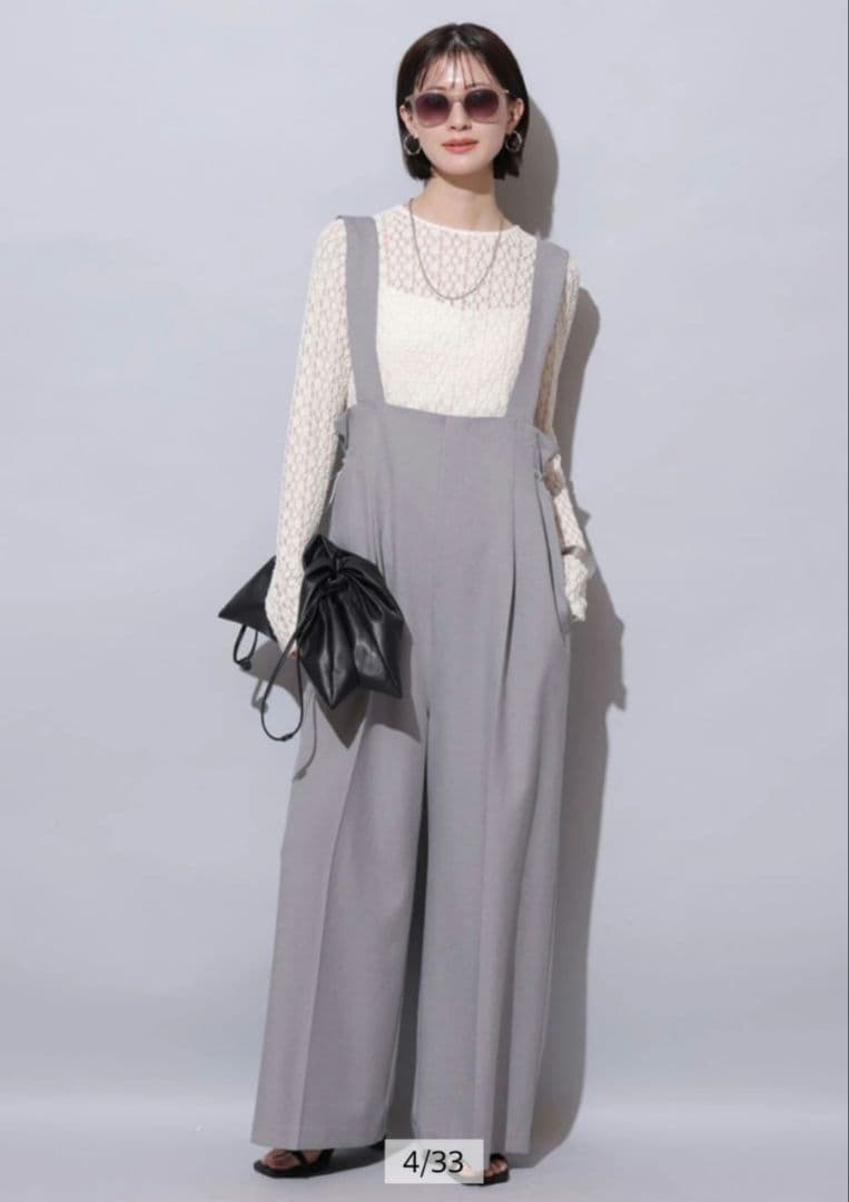 アルページュストーリーオリジナル サイドギャザーサロペット ライトグレー