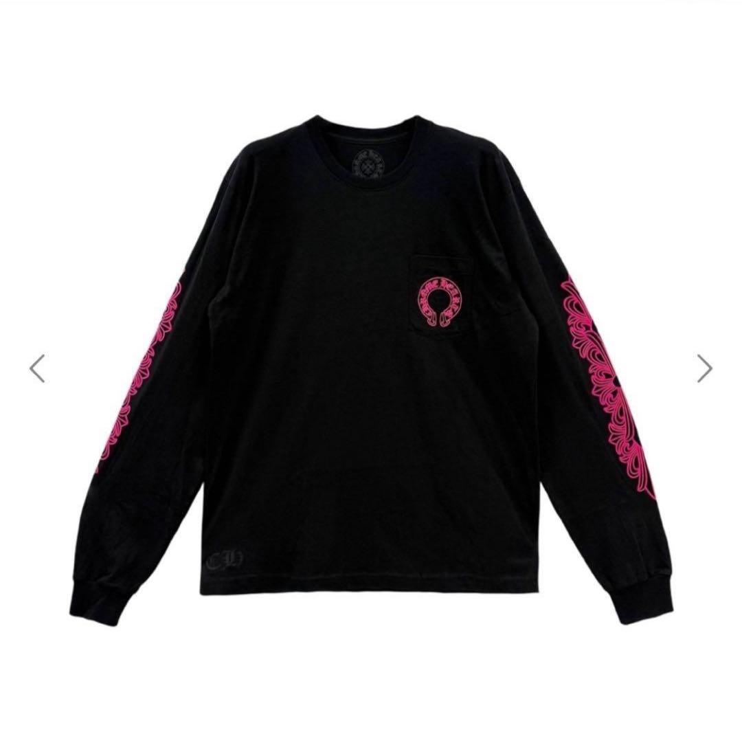 【新作】LクロムハーツロンT 袖フローラル ホースシュー 長袖 ピンク