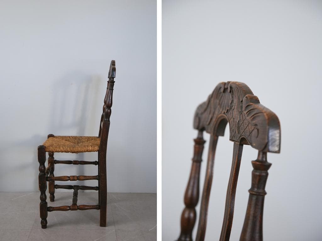 フランスアンティーク木製ダイニングチェア/ラッシュシートイス(90-43-6)