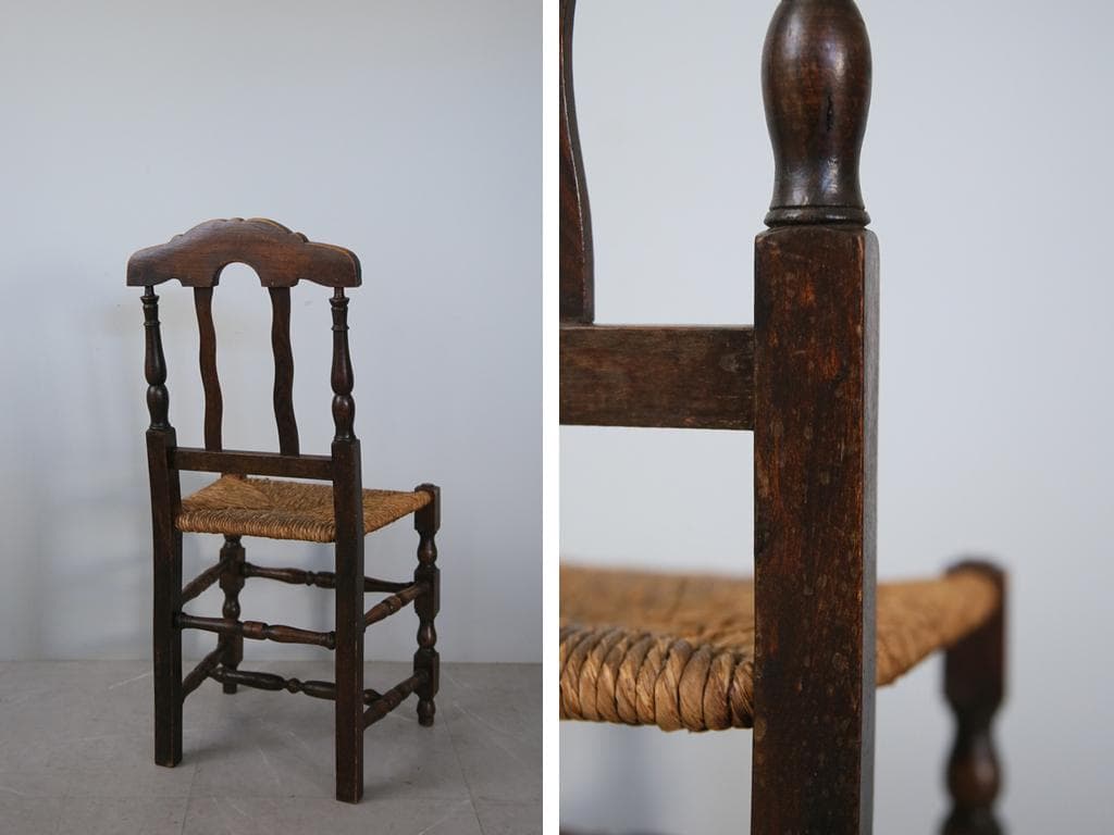 フランスアンティーク木製ダイニングチェア/ラッシュシートイス(90-43-6)