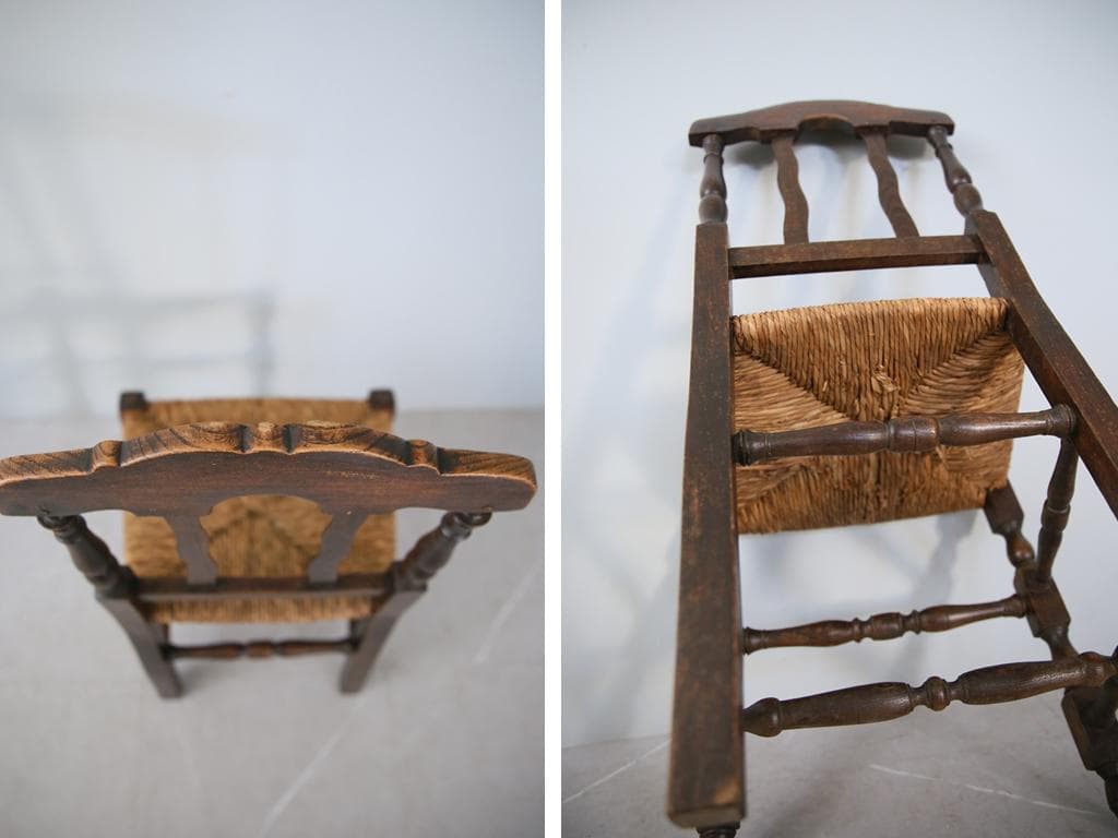 フランスアンティーク木製ダイニングチェア/ラッシュシートイス(90-43-6)