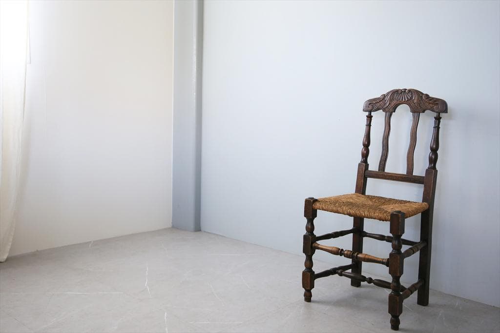 フランスアンティーク木製ダイニングチェア/ラッシュシートイス(90-43-6)