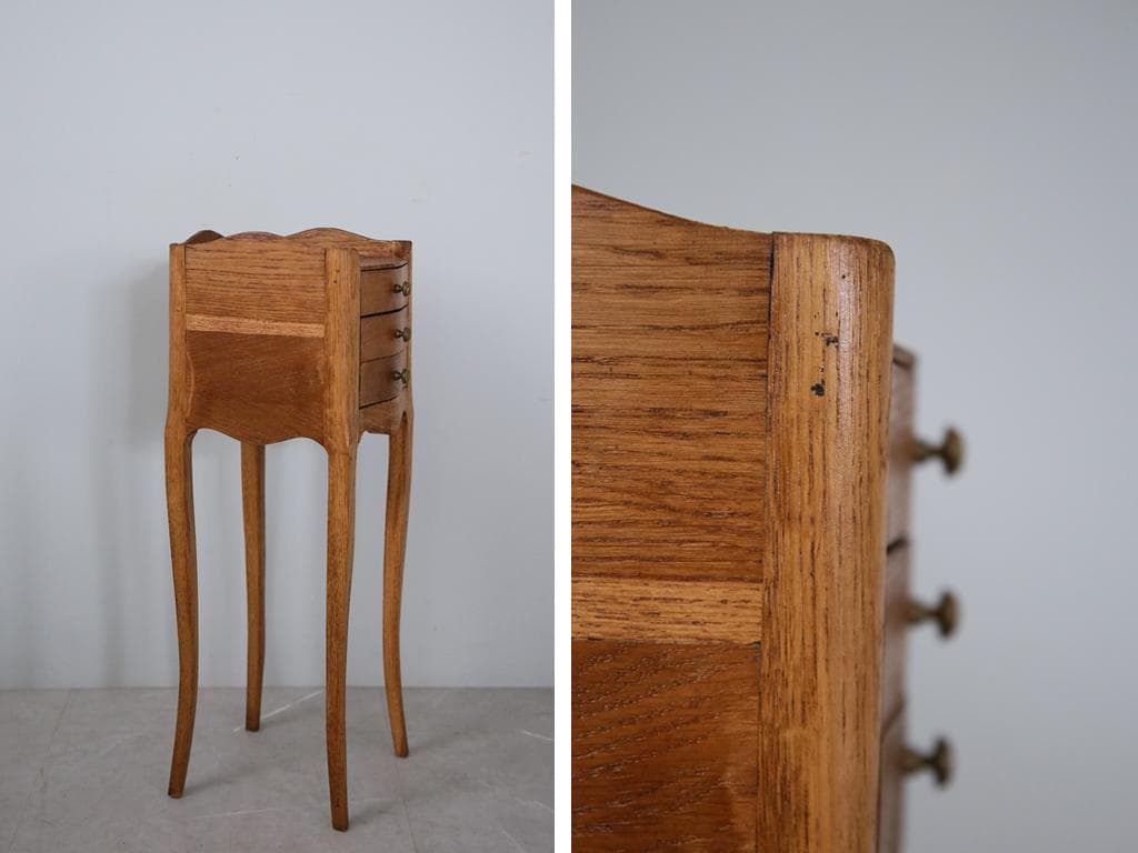 フランスアンティーク木製ベッドサイドキャビネット/ナイトテーブル机(90-61)