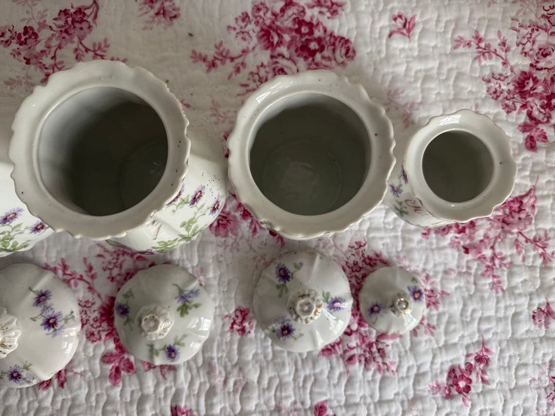 フランスアンティーク　陶器のキャニスター5個セット