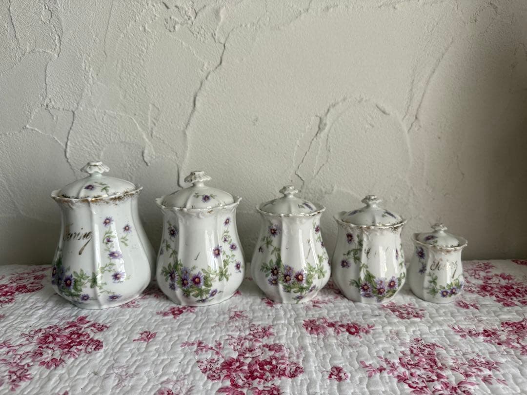 フランスアンティーク　陶器のキャニスター5個セット