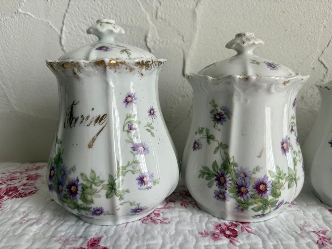 フランスアンティーク　陶器のキャニスター5個セット