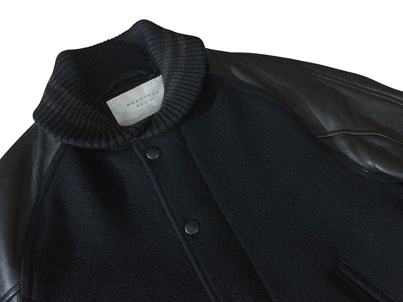 名作 アカンサス 14AW ダブルメルトン 茶芯 シワ加工 袖レザー スタジャン