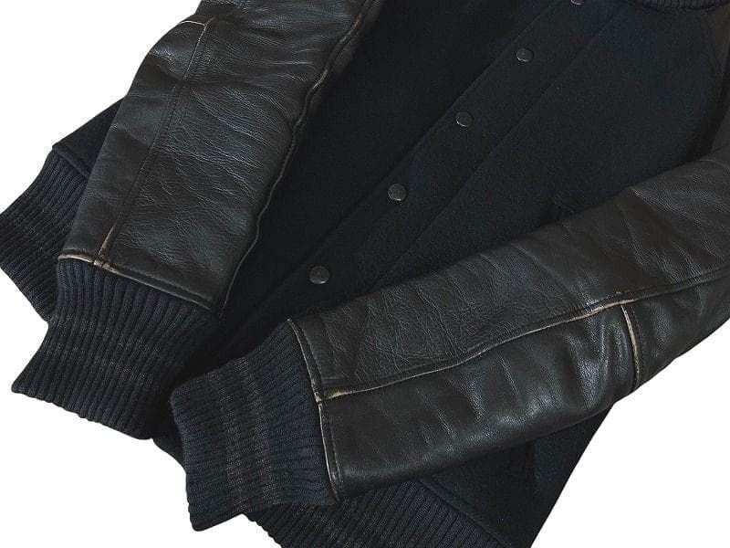 名作 アカンサス 14AW ダブルメルトン 茶芯 シワ加工 袖レザー スタジャン