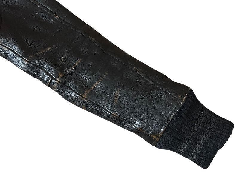 名作 アカンサス 14AW ダブルメルトン 茶芯 シワ加工 袖レザー スタジャン