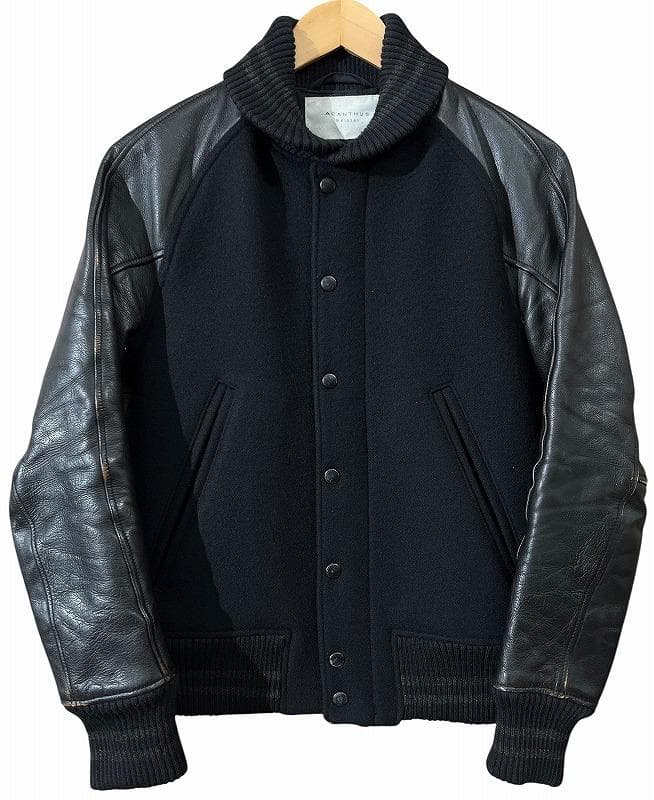 名作 アカンサス 14AW ダブルメルトン 茶芯 シワ加工 袖レザー スタジャン