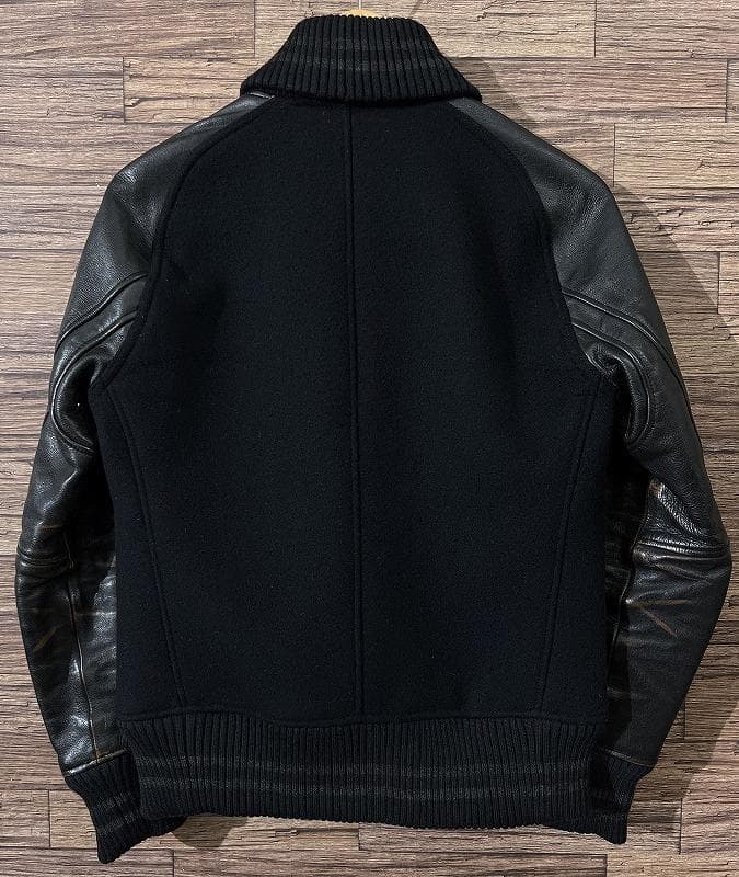 名作 アカンサス 14AW ダブルメルトン 茶芯 シワ加工 袖レザー スタジャン