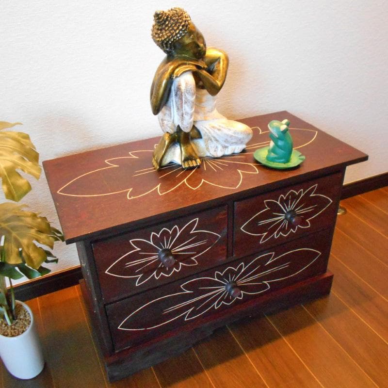 花柄模様 チェスト アジアン家具 バリ家具 収納家具 完成品家具 アンティーク風