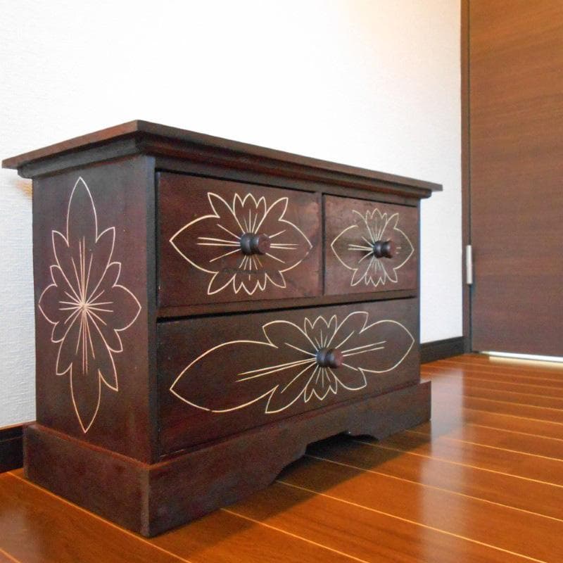 花柄模様 チェスト アジアン家具 バリ家具 収納家具 完成品家具 アンティーク風