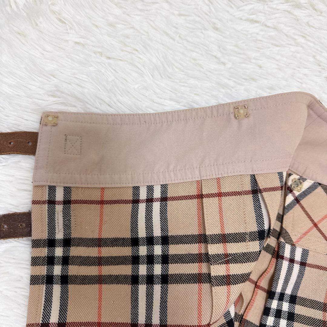 バーバリーブルーレーベル プリーツ　巻きスカート ノバチェック 革ベルト　36