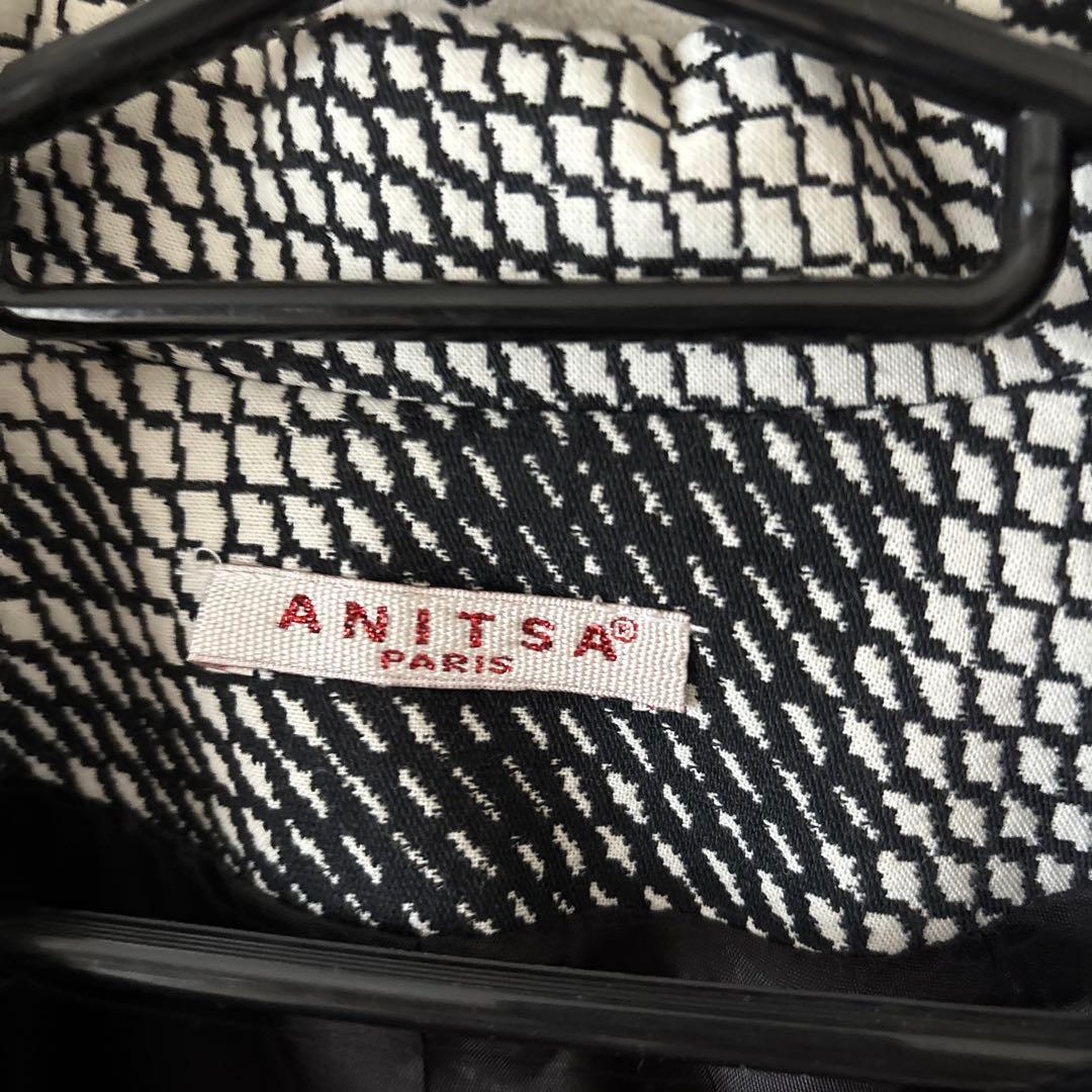 ANITSA paris ブラックホワイト　コート　フランス製　ロング