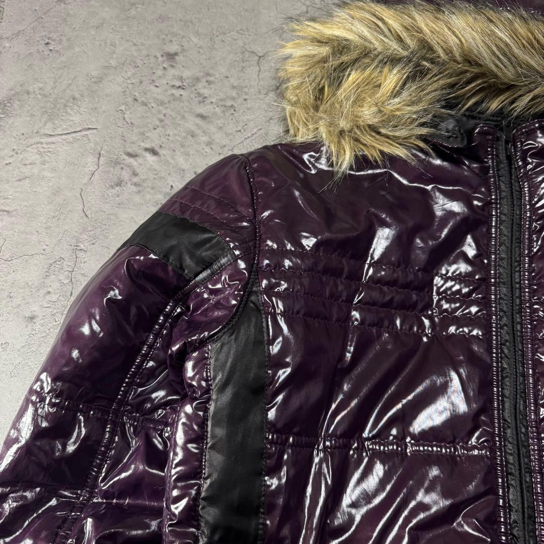 Y2K 光沢 ファー ジャケット 短丈 お兄系 ダークパープル