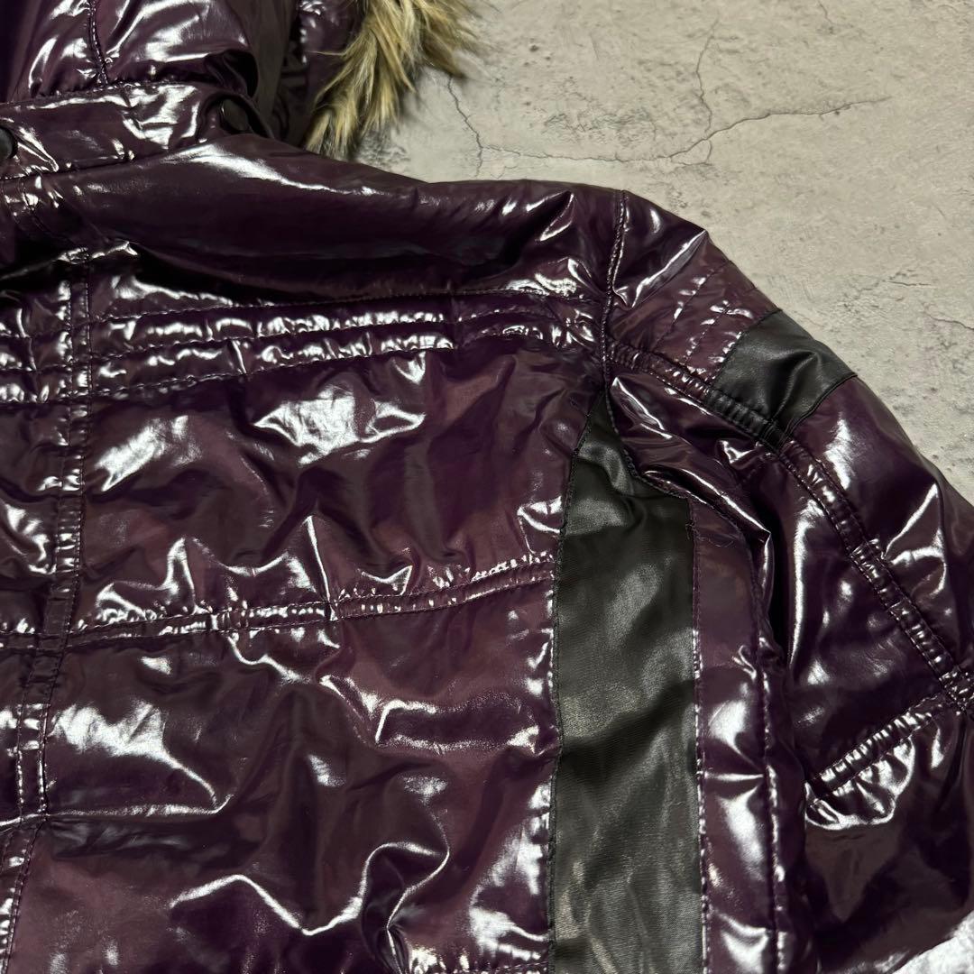 Y2K 光沢 ファー ジャケット 短丈 お兄系 ダークパープル