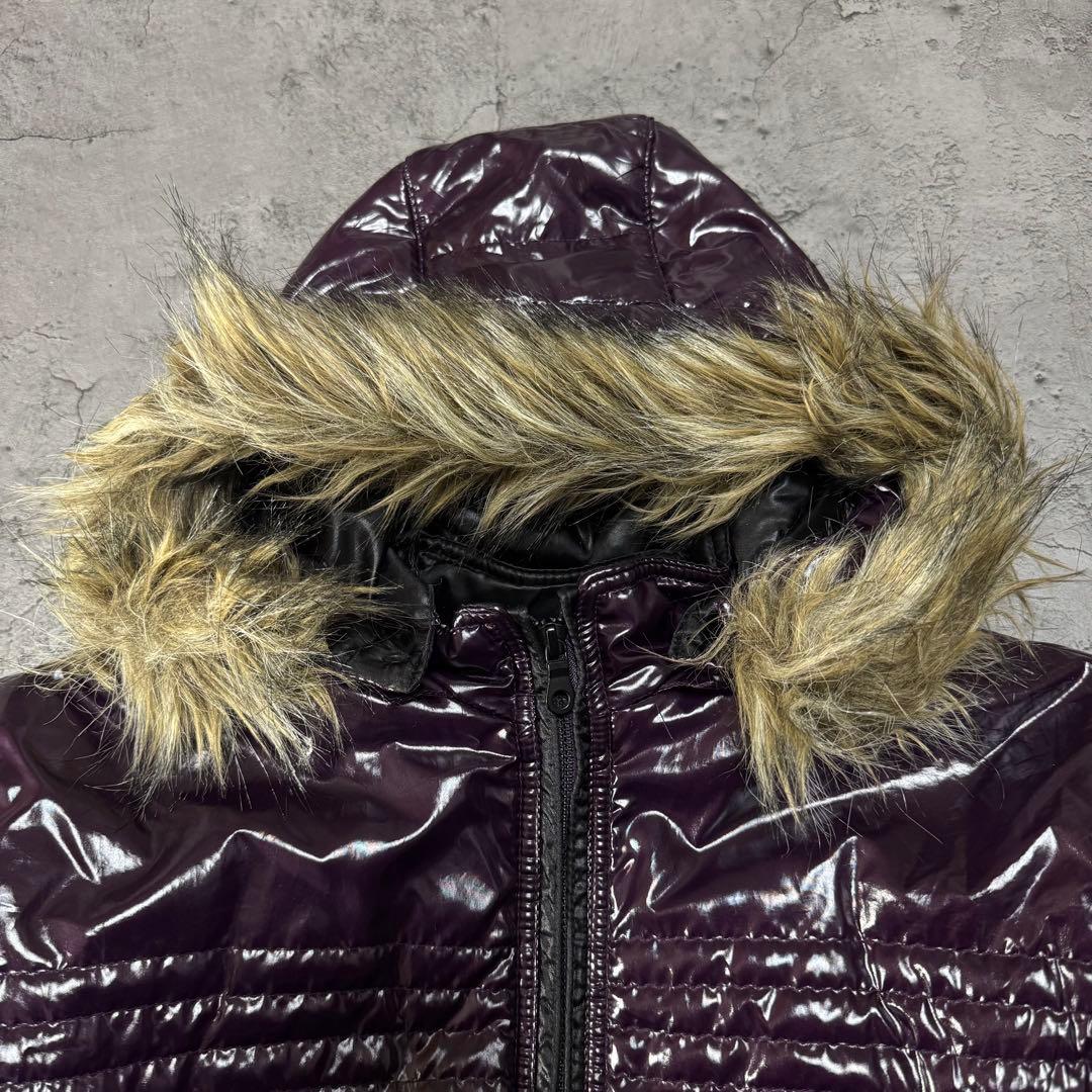Y2K 光沢 ファー ジャケット 短丈 お兄系 ダークパープル