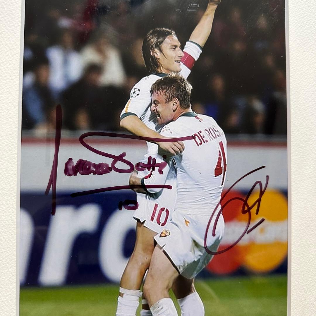 直筆サイン入り Totti トッティ デ・ロッシ　ASローマ　デュアルサイン