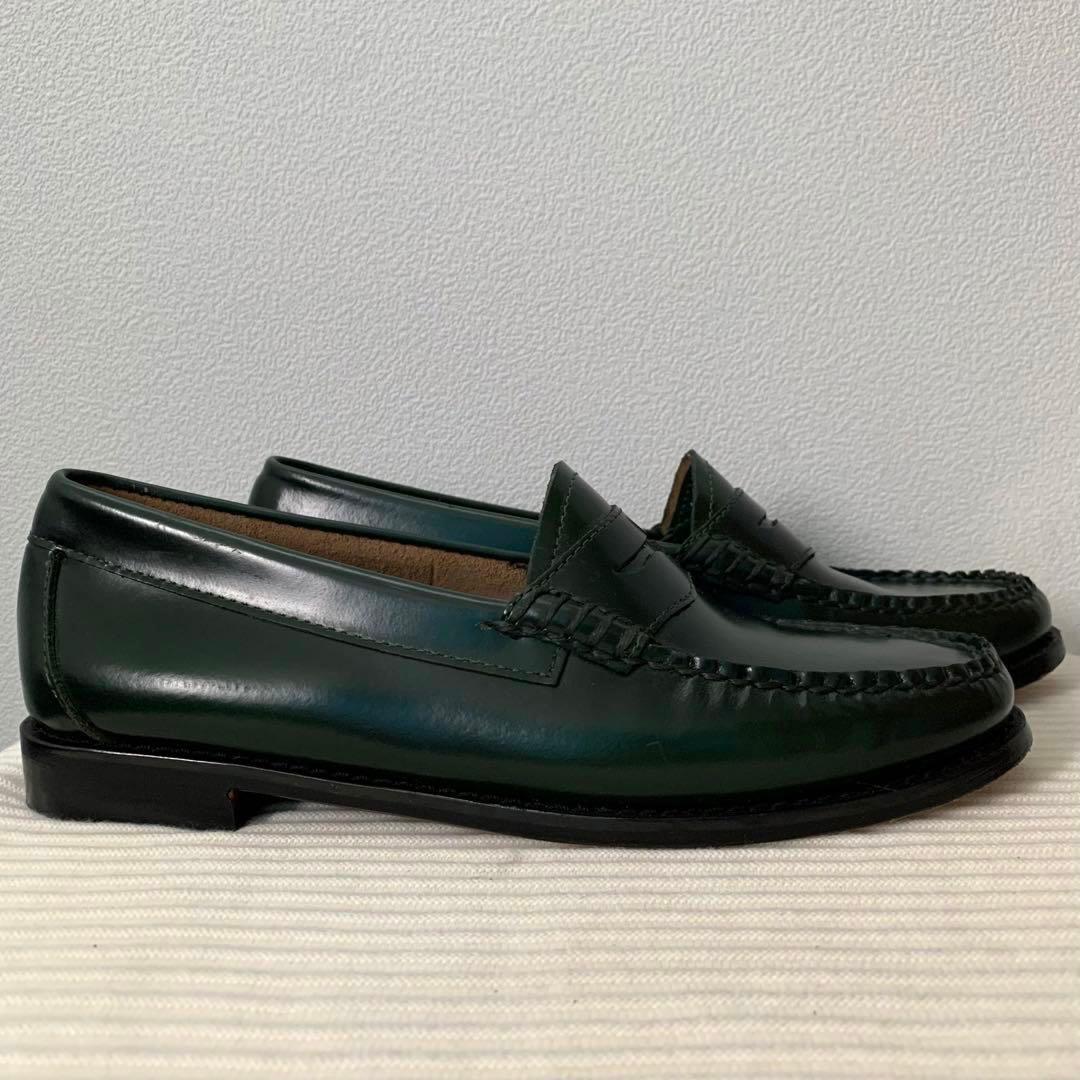 ✨美品 G.H.BASS 24.5㎝ グリーン ローファー 革靴 ビジネス 通学