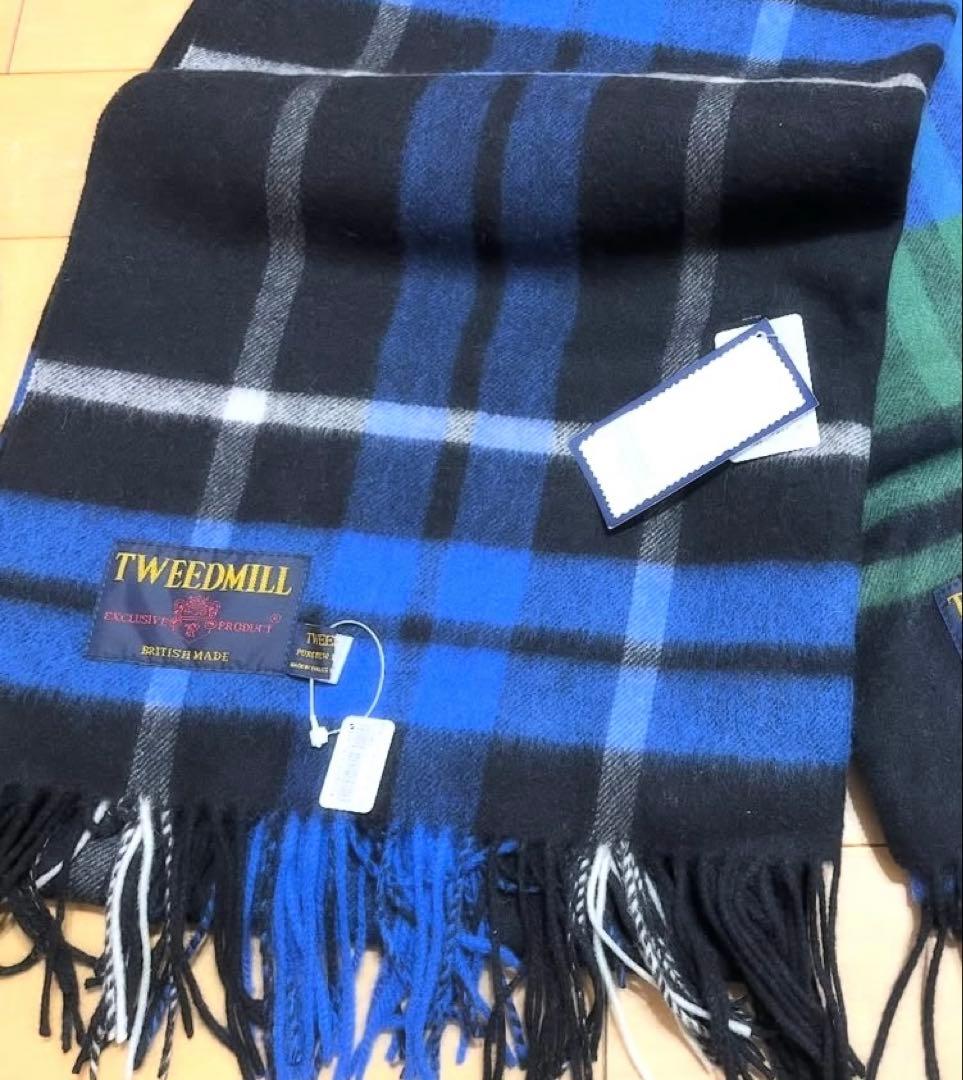 専用　TWEED MILL チェック柄　大判ストール　ブルー　ツイードミル