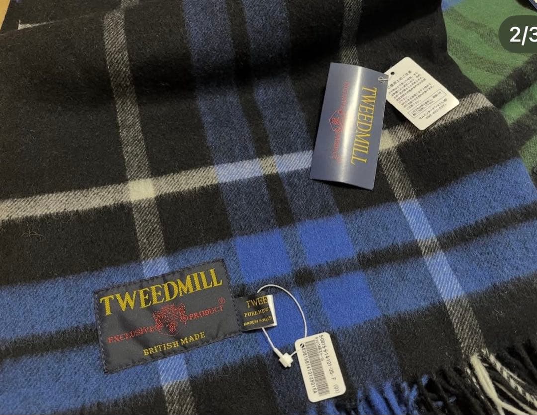 専用　TWEED MILL チェック柄　大判ストール　ブルー　ツイードミル