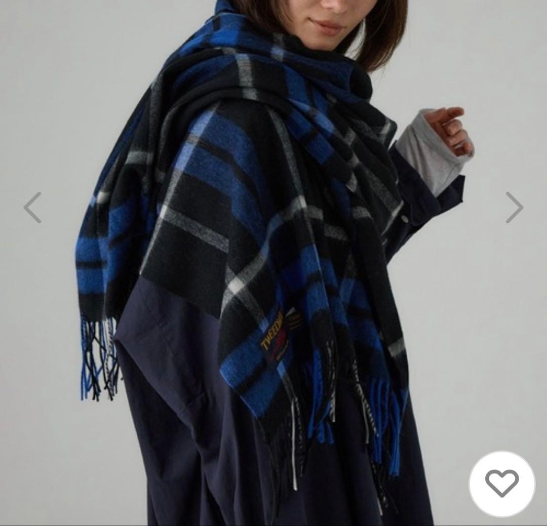専用　TWEED MILL チェック柄　大判ストール　ブルー　ツイードミル