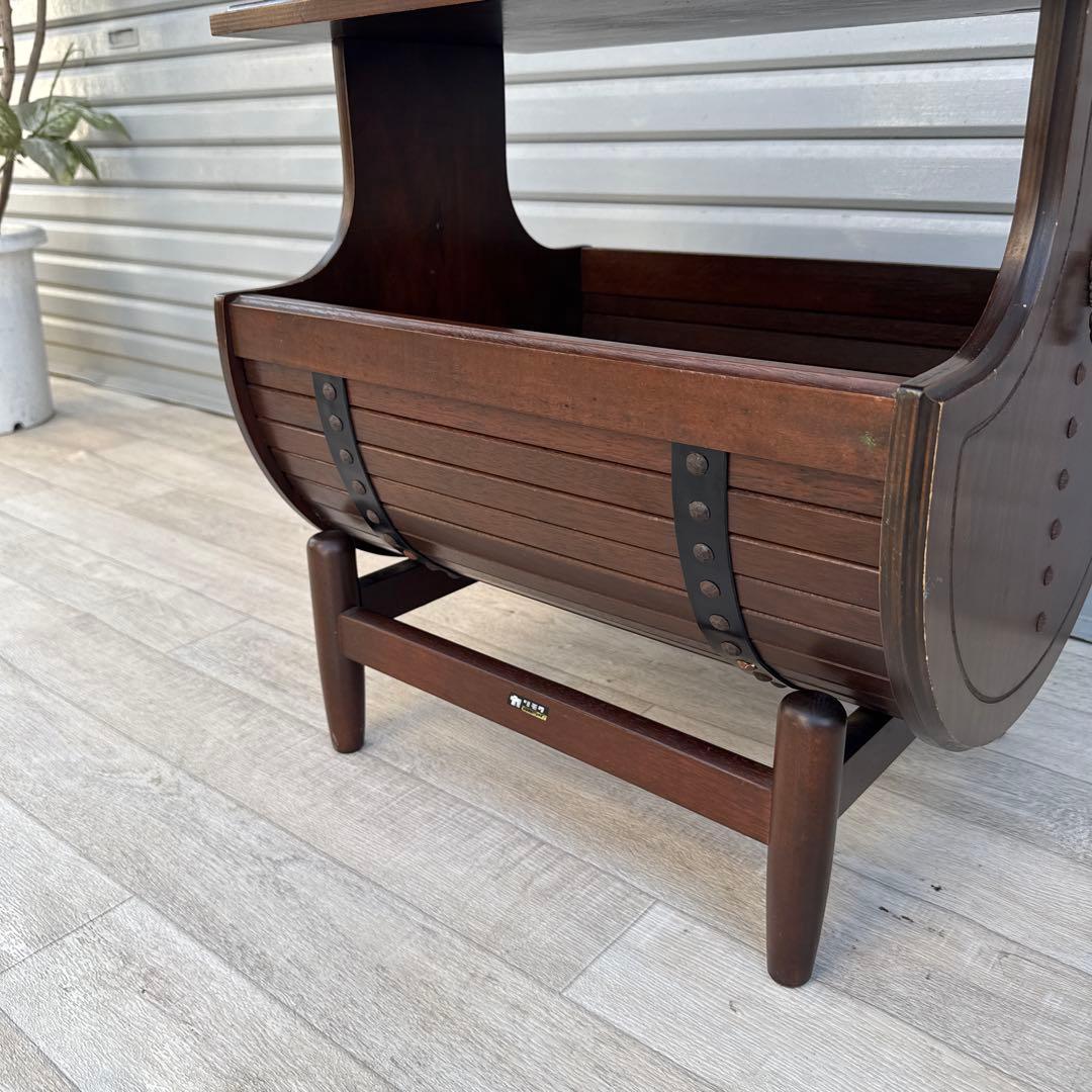 オールドカリモク　サイドテーブル　マガジンラック　花台　昭和レトロ