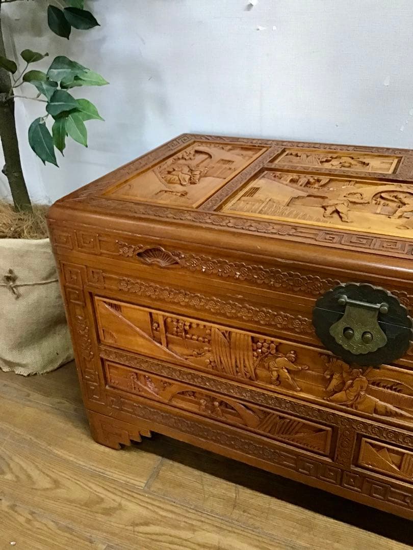 Totoro☆管370☆中国☆アンティーク☆手彫り☆カンファーチェスト