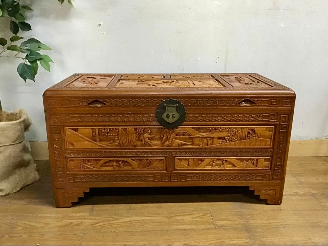 Totoro☆管370☆中国☆アンティーク☆手彫り☆カンファーチェスト