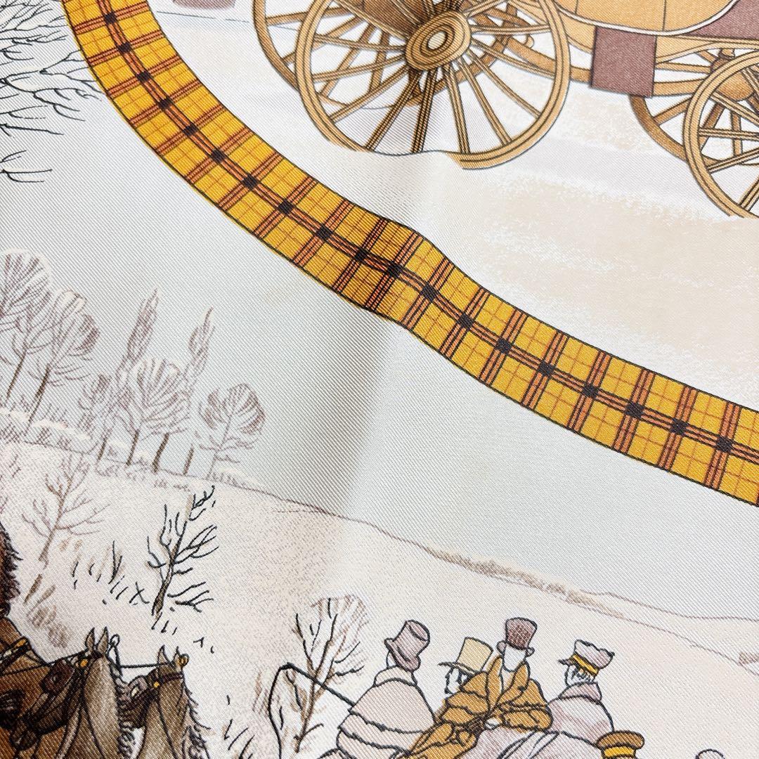 【極美品】エルメス カレ90 冬の郵便馬車 シルクスカーフ ブラウン系