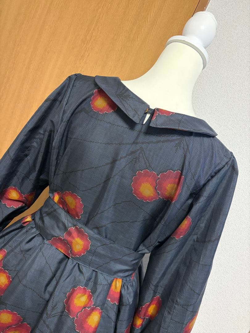 Miki　着物リメイク♪ 大島紬　ふんわりワンピース　MーL 花模様