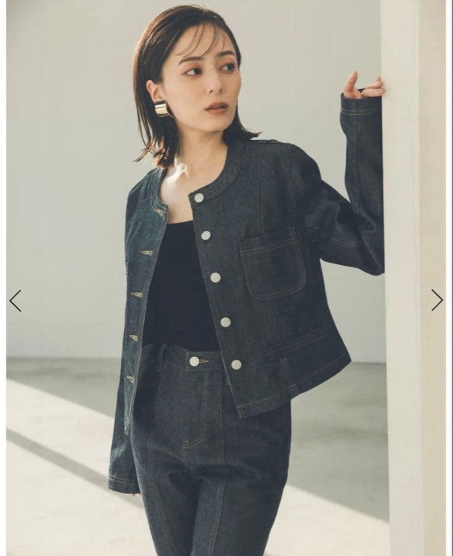 【めるる】anuans ノーカラーデニムジャケット